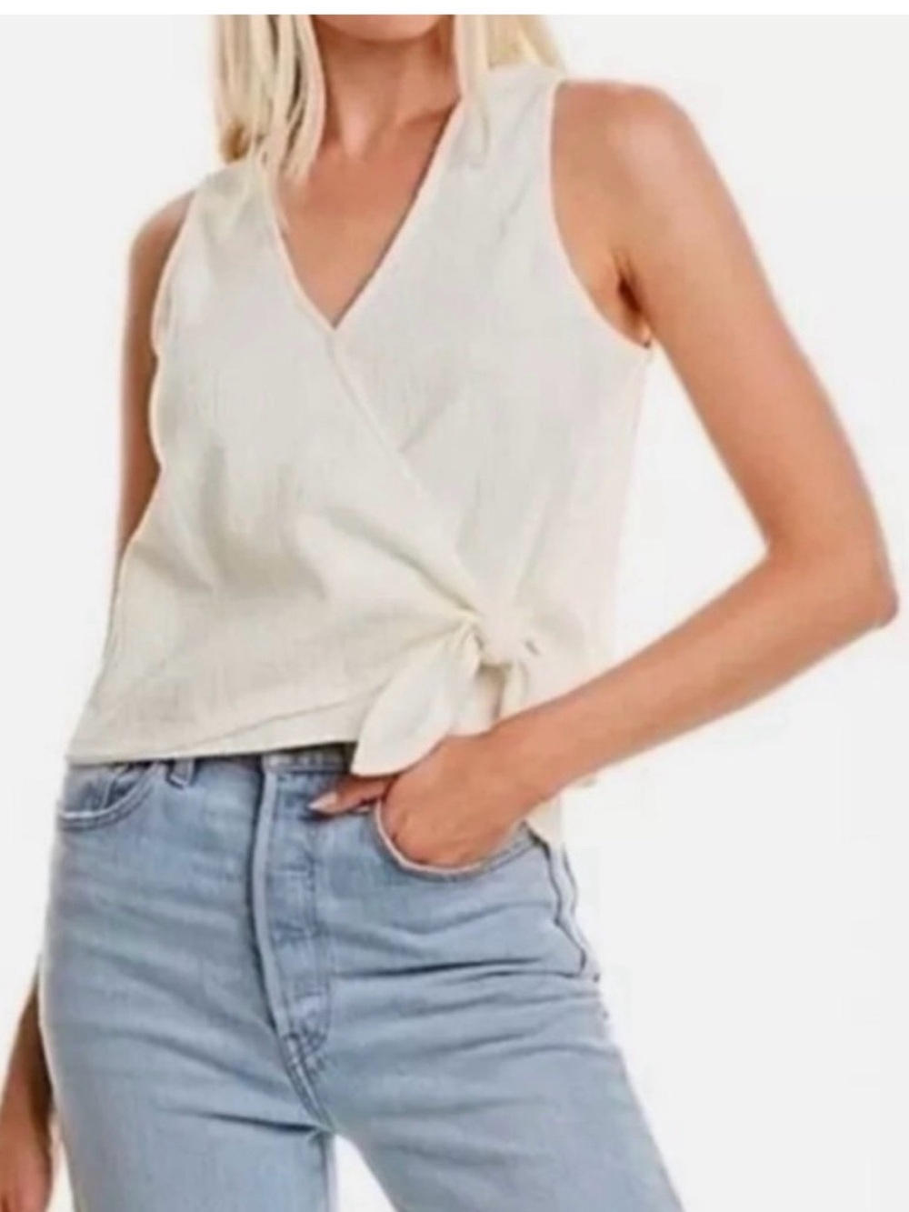 Madewell Cream Textured Wrap Tank with Side Tie